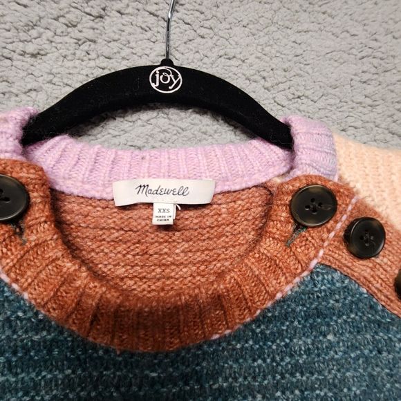 MADEWELL Women's XXS Space Dyed Sorbet Wool Alpaca Button-Shoulder Sweater - Picture 3 of 10